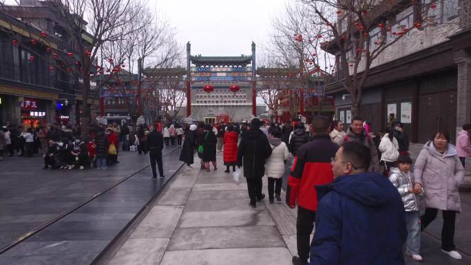 北京首都前门游客人流 延时春节氛围过年