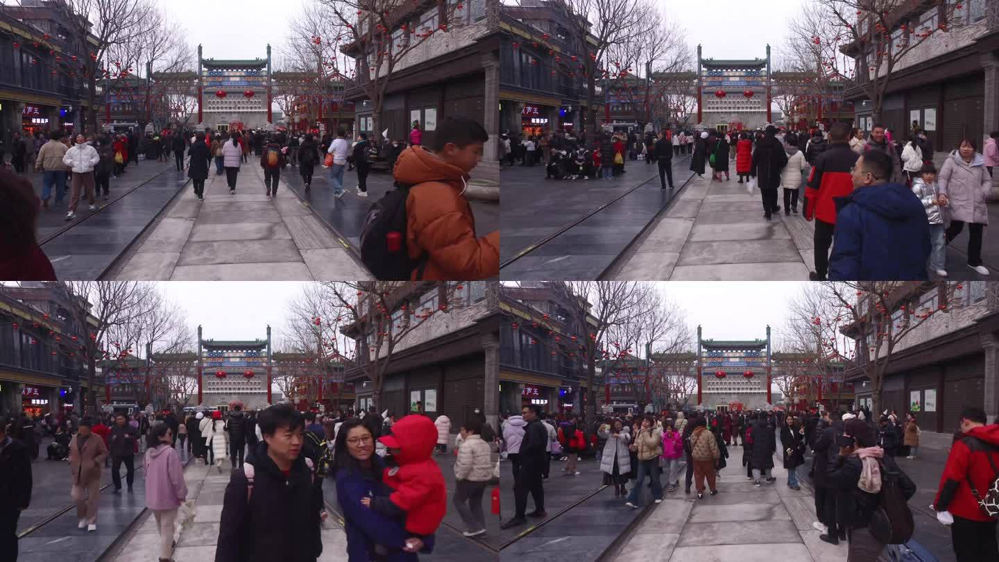 北京首都前门游客人流 延时春节氛围过年