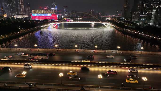 海心沙广州塔夜景航拍珠江新城花城广场广州