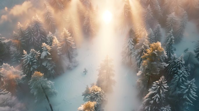 雪景雾凇冬日森林景色