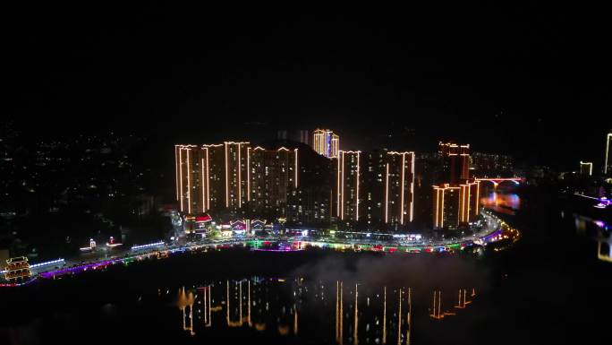 4K航拍酉水河畔湘西保靖县县城夜景