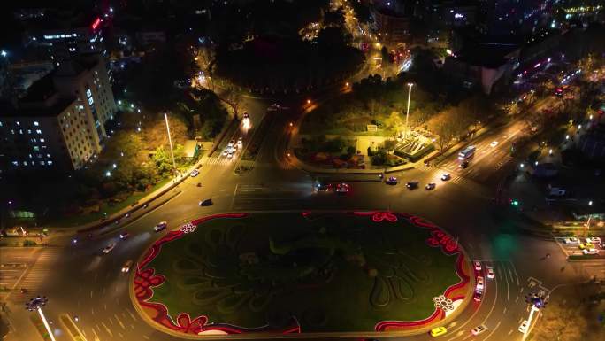 南京市市区车流城市夜景航拍延时4