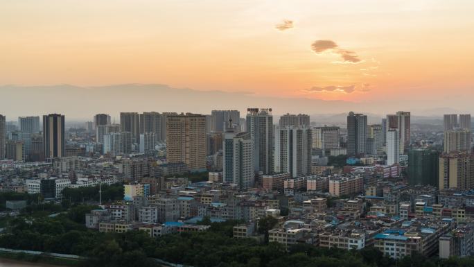 钦州城市高楼日转夜延时