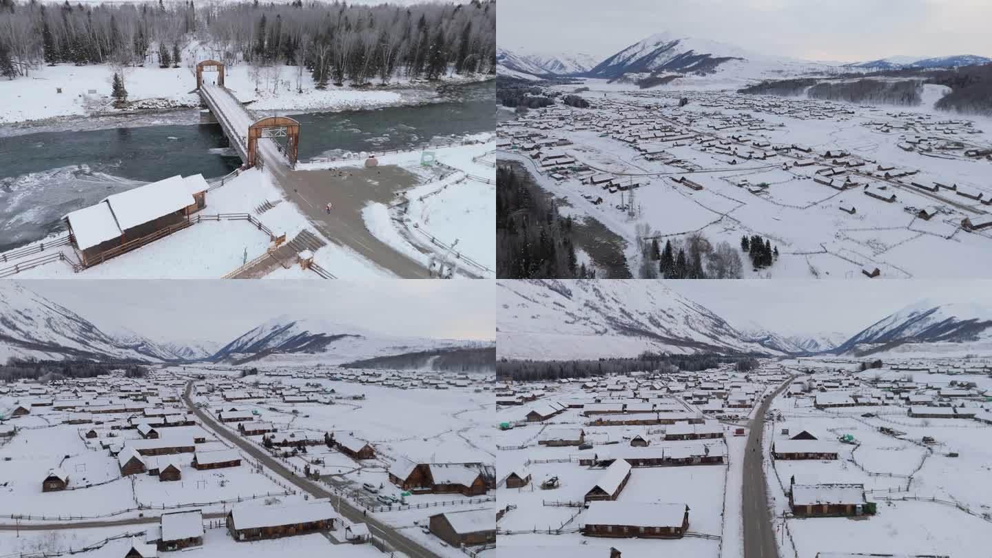 4K航拍新疆喀纳斯禾木冬季雪景02