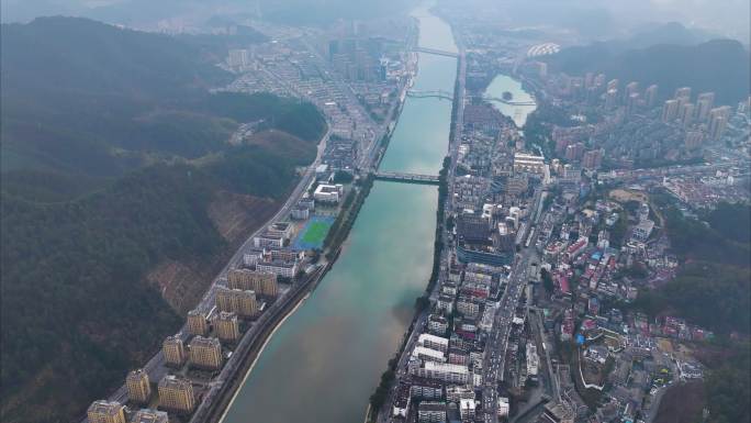 浙江衢州开化县县城航拍延时风景风光素材4