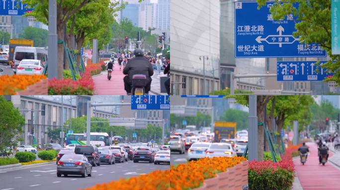 城市马路街道街头街景上班下班高峰期汽车车