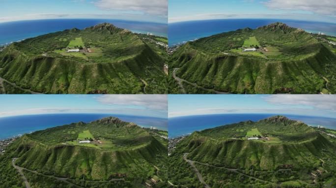 鸟瞰钻石头火山口和瓦胡岛海岸线