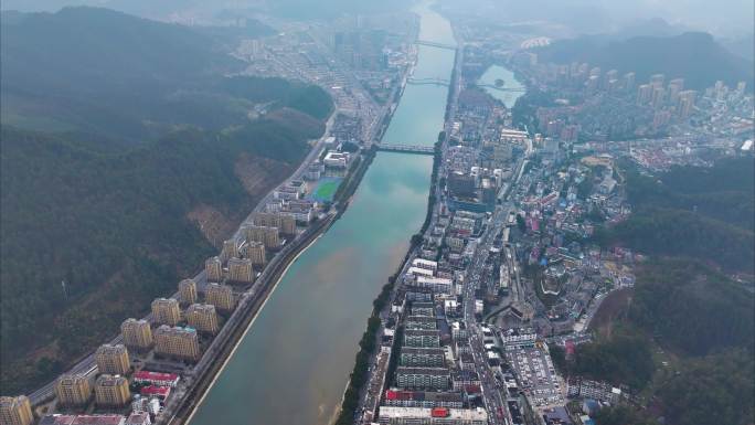 浙江衢州开化县县城航拍延时风景风光素材