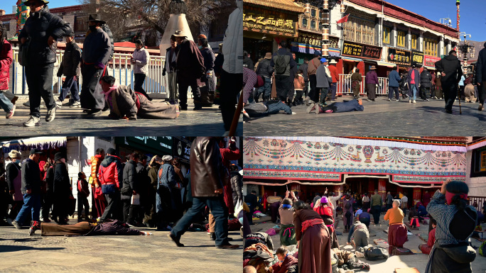 西藏拉萨大昭寺八廓街跪经的人