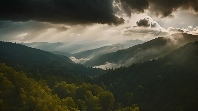 高视角森林云雾清晨山间大自然