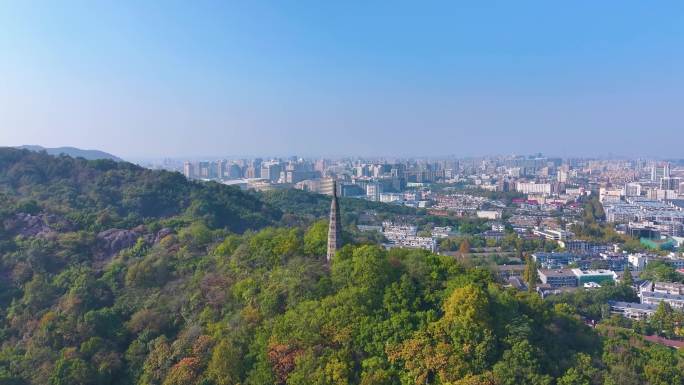 浙江杭州西湖景区宝石山保俶塔航拍旅游风景