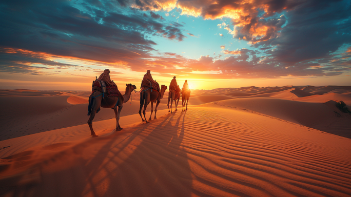 一带一路丝绸之路沙漠骆驼商队