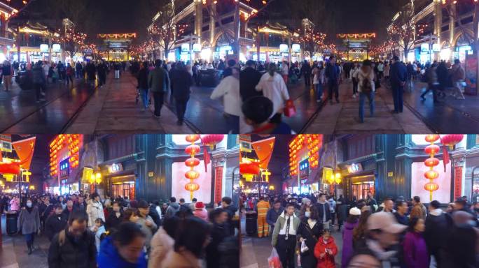 北京城中轴线夜经济人流延时大栅栏前门
