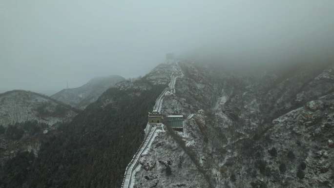 居庸关雪景 航拍 4k