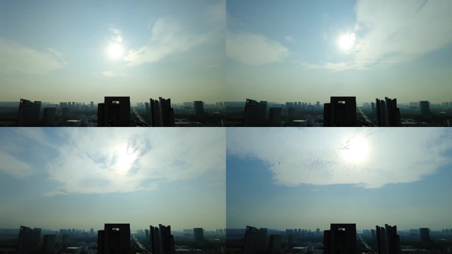 城市清晨太阳升起日出延时摄影
