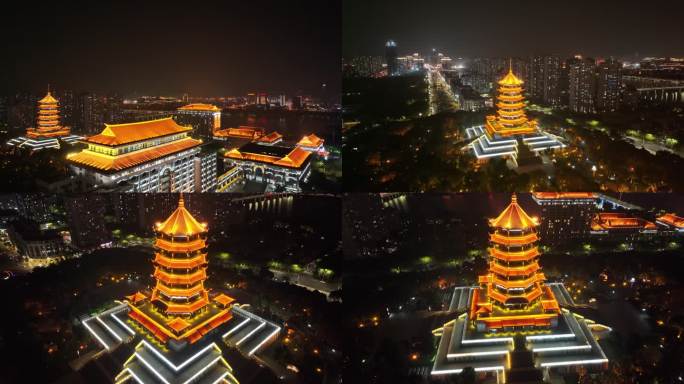 厦门集美区集美市民公园集美塔航拍夜晚夜景