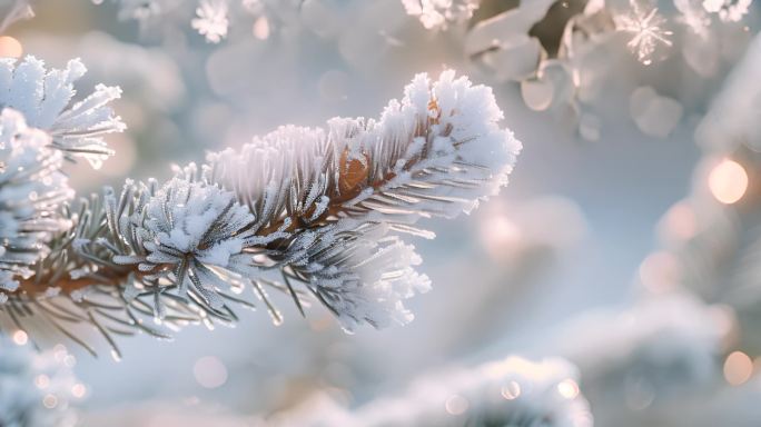 雪景雾凇冬日森林景色