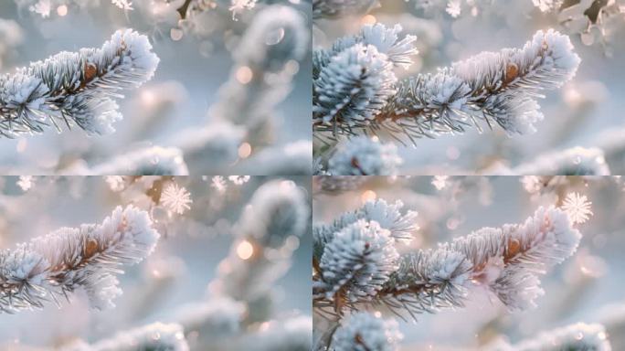 雪景雾凇冬日森林景色