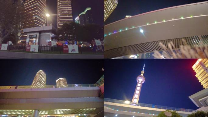 上海浦东新区陆家嘴游客游玩人流夜景视频素