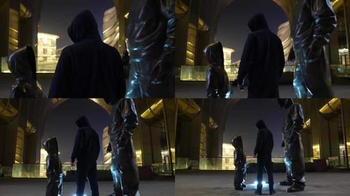 黑衣人神秘人背影雕像站立运镜回头4K