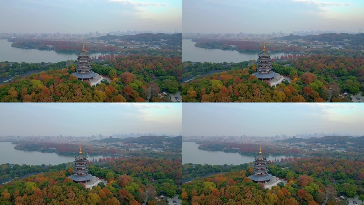 杭州西湖雷峰塔美景航拍