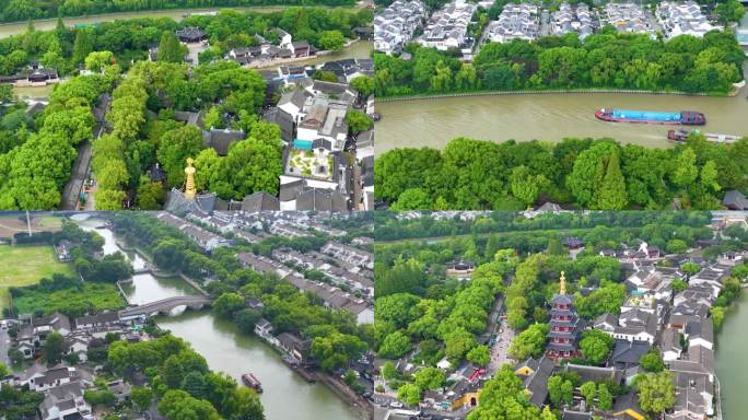 江苏苏州市姑苏区寒山寺风景风光航拍江南水