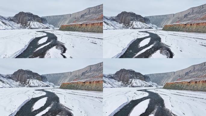 安集海大峡谷冬天雪天航拍风光