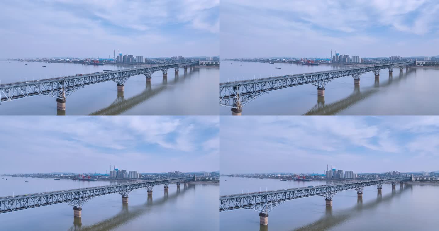 九江长江大桥春季多云航拍延时