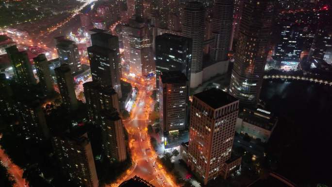 浙江绍兴世茂天际中心高楼大厦夜晚夜景航拍