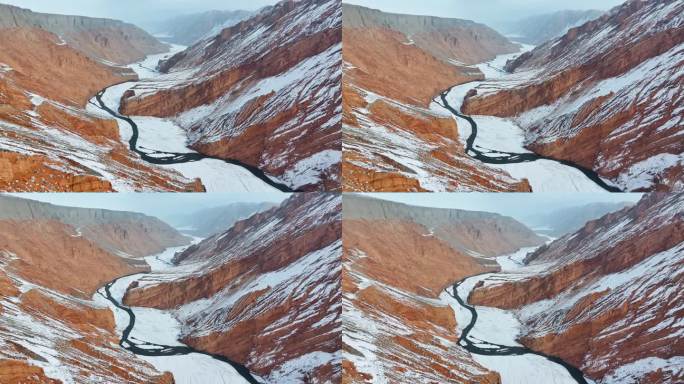 安集海大峡谷冬天雪天航拍风光