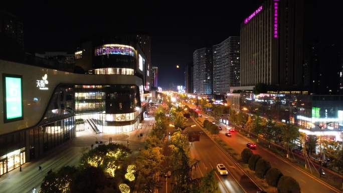 杭州钱塘新区高沙路夜景航拍