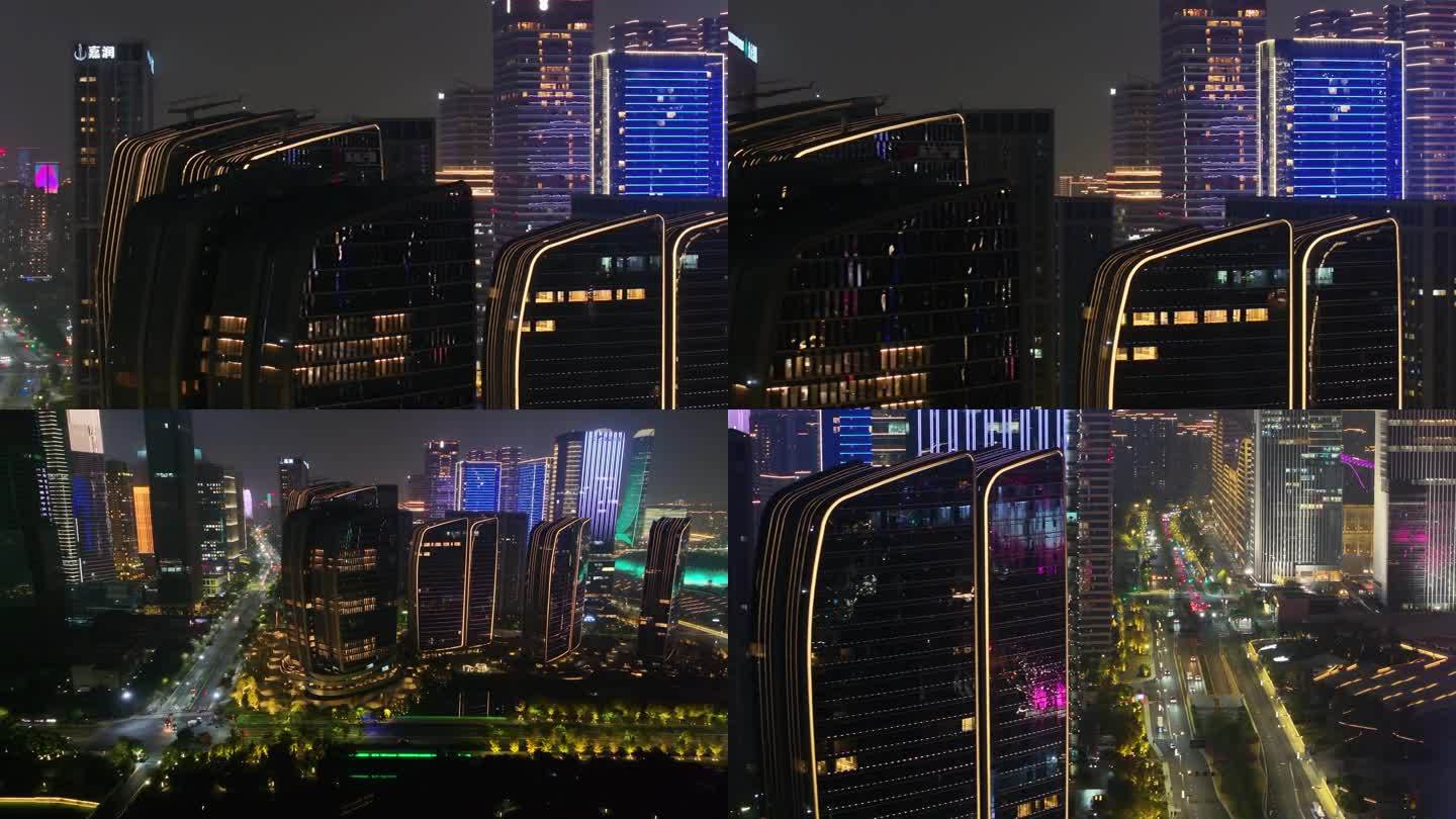 杭州奥体中心杭州之门夜晚夜景高楼大厦摩天