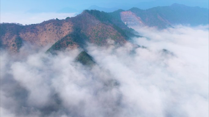 浙江衢州开化山区农村云海风景风光航拍延时