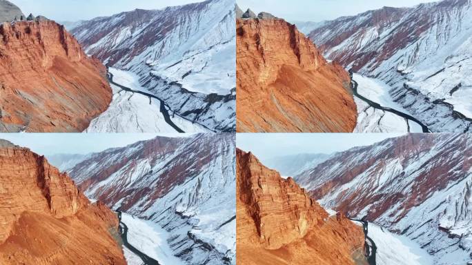 安集海大峡谷冬天雪天航拍风光