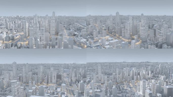 城市高楼穿梭动画 白色模型智慧城市
