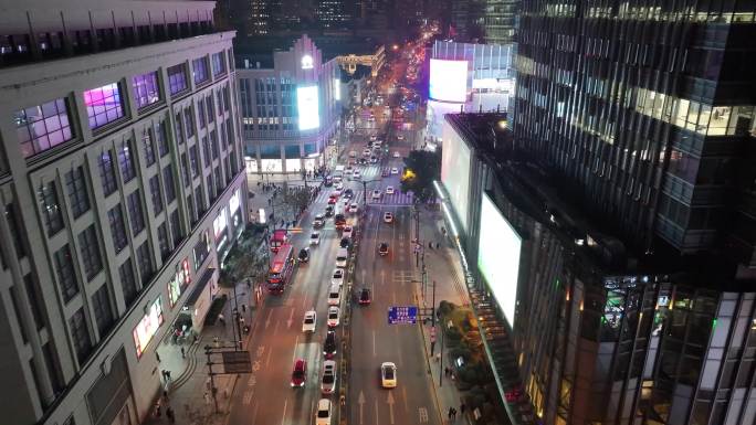 上海夜景航拍外滩南京东路黄浦区城市夜晚风