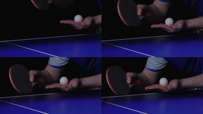乒乓球比赛训练发球手部特写