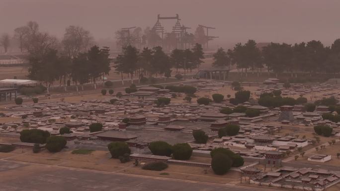 西安城市大明宫微缩景观沙尘暴雾霾天气文旅