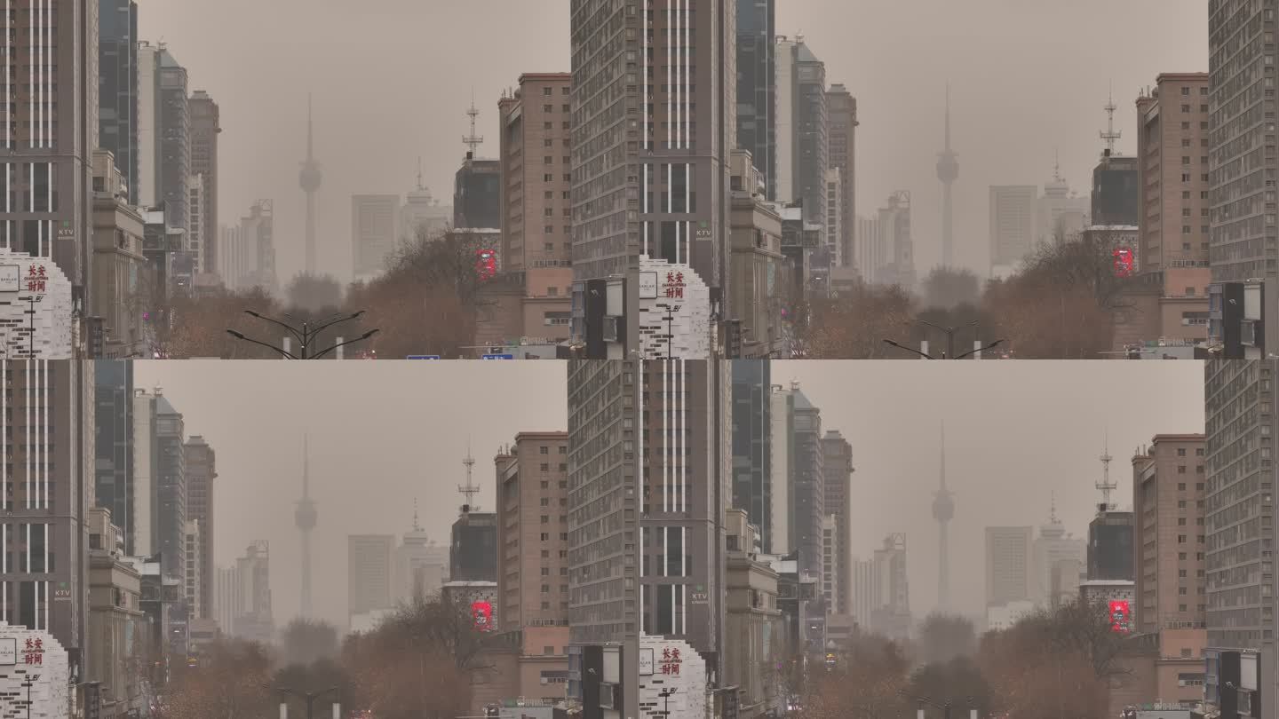 西安城市地标电视塔沙尘暴雾霾天气文旅宣传