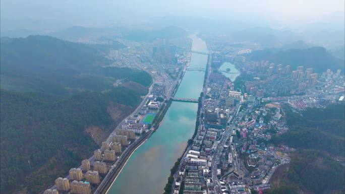 浙江衢州开化县县城航拍延时风景风光