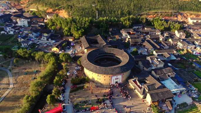 4k福建客家土楼古村落清晨黄昏夜景航拍