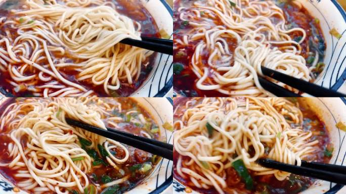 汤面拉面筷子搅拌慢动作3