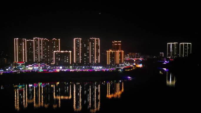 4K航拍酉水河畔湘西保靖县县城夜景2