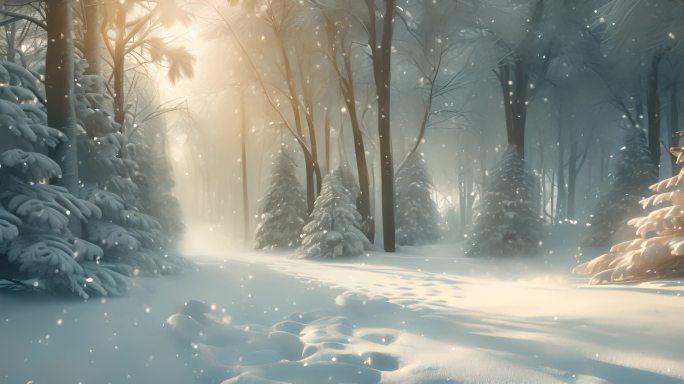 雪景雾凇冬日森林景色