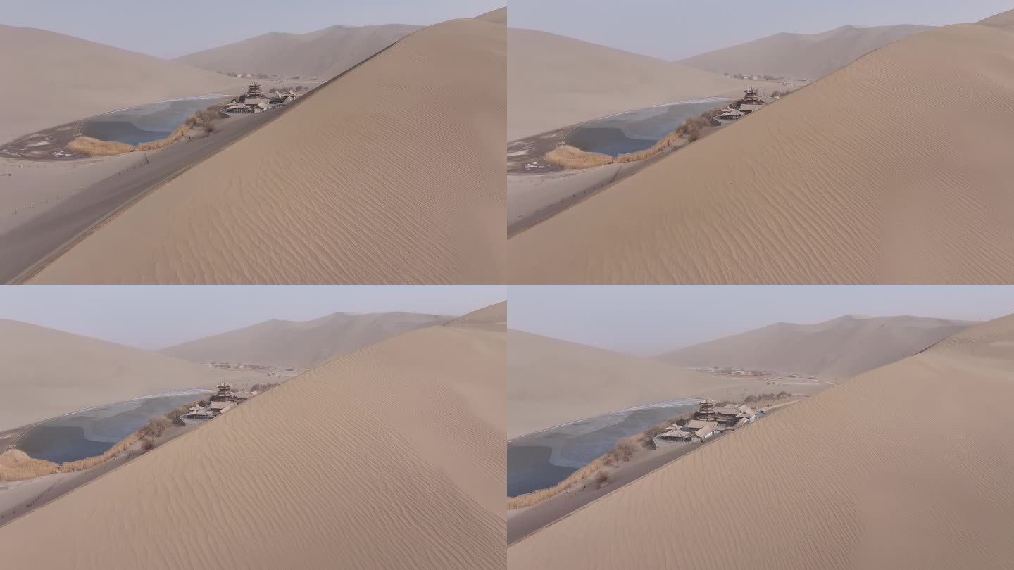 航拍沙漠鸣沙山景区景区自然干旱风景沙丘
