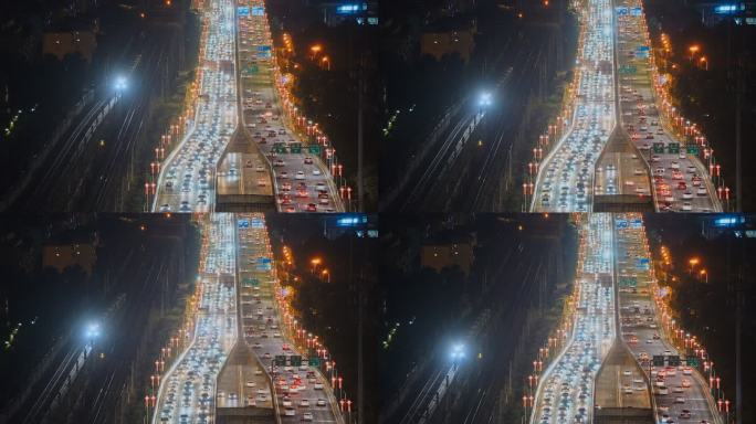 城市夜景街头马路行驶的汽车与车流