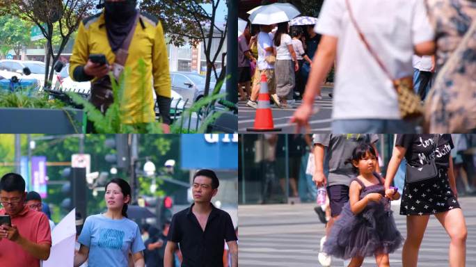 城市夏天暑假酷暑高温炎热街道人群人流汽车