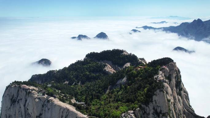 航拍陕西旅游5A级华山景区云海山峰