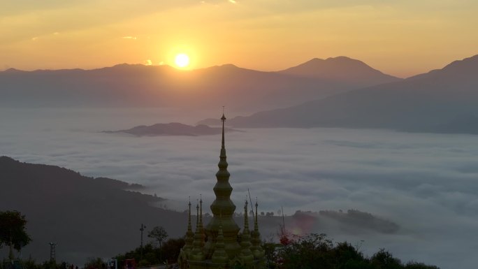 航拍景迈山云海日出