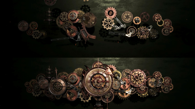蒸汽朋克机械齿轮钟表大屏投影背景